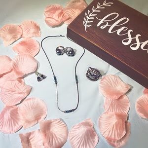 Simple Blue Silver 4 Piece Jewelry Set